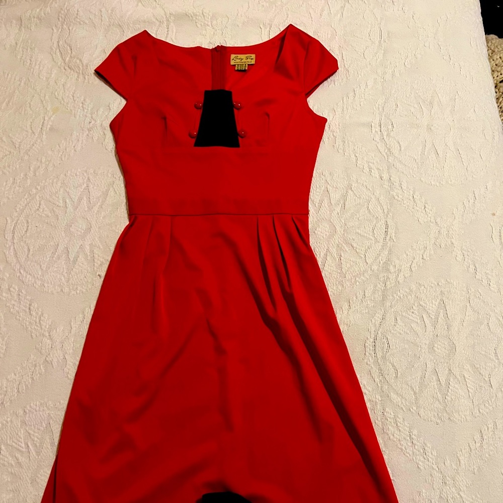 Vintage Retro Lindy Bop Pin Up Style Red Dress ( XS ) - Red Dress